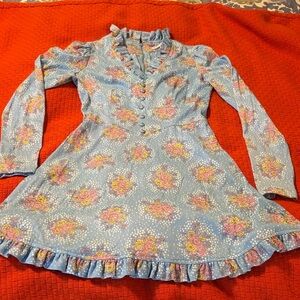 Vintage 1970’s 100% Polyester Patricia Floral Ruffle Mini Dress -XS